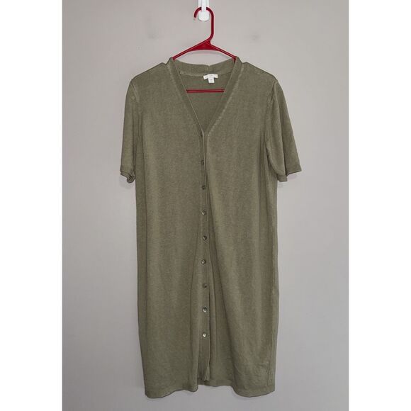 J.JILL Sage Green Linen Blend Knit Midi Dress Short Sleeve Petite Large Duster - Picture 1 of 16